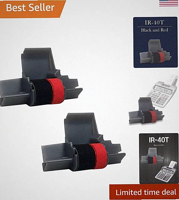 2 Pack IR‑40T Ink Roller Ribbon - Black & Red Cartridge for CASIO/Canon/Sharp
