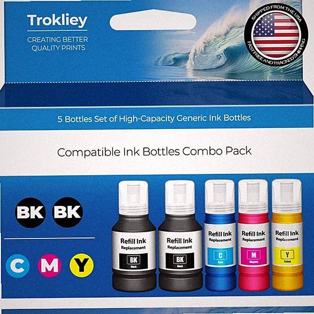 5-Pack High Yield Ink Refill Bottles for ET Printers - Sharp & Vibrant Colors