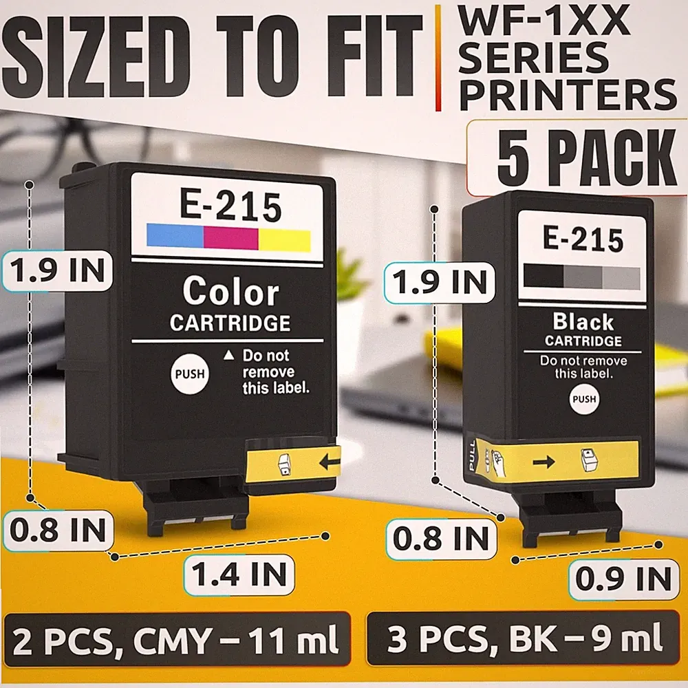 5-Pack Printer Ink Cartridges - Sharp Text & Vivid Colors