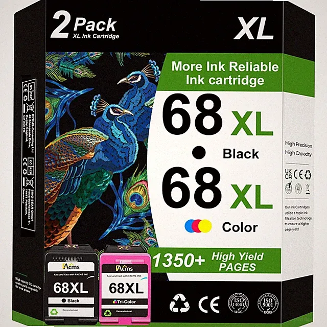 68XL Ink Cartridges for HP 68e 68 XL Ink Cartridges Black Color Combo Pack fo...