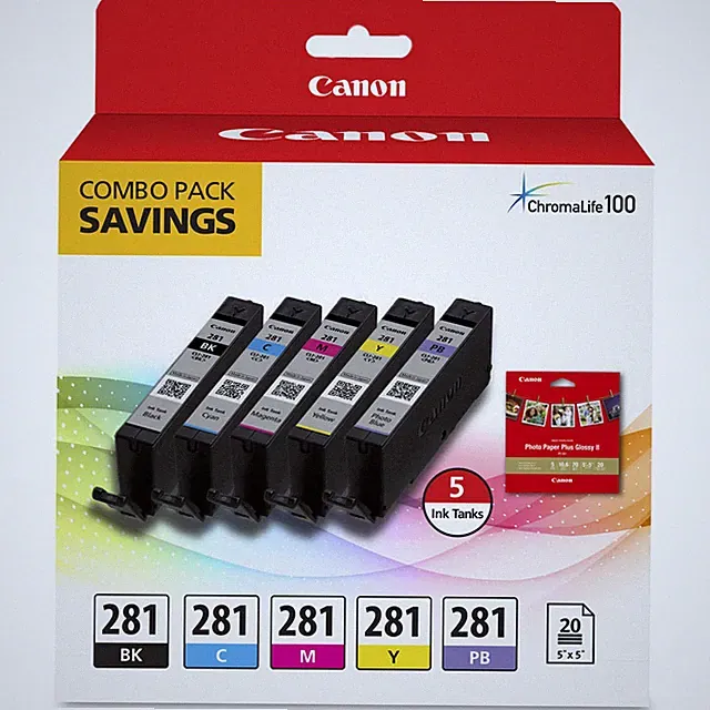Canon CLI-281 BKCMYB Combo 5-Pack of Black, Cyan, Magenta, Yellow, and Photo Blu