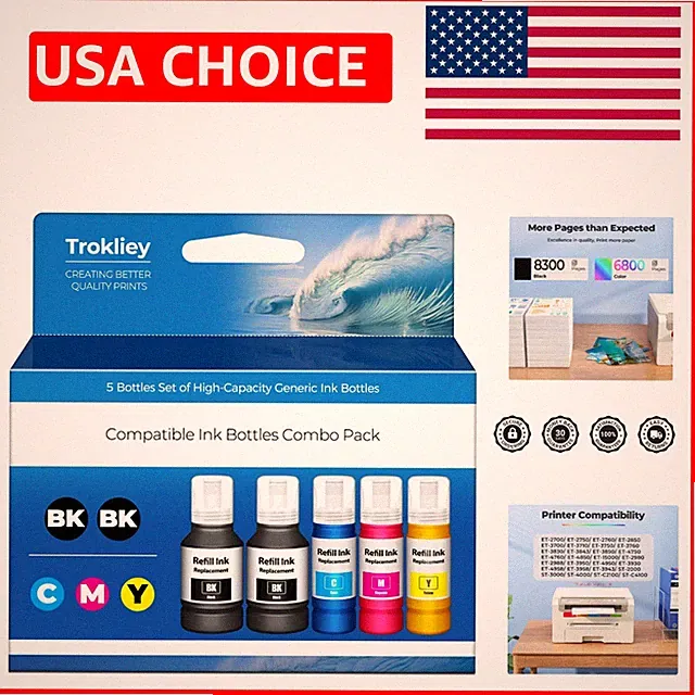 Ink Refill Bottles 5 Pack - Black, Cyan, Magenta, Yellow for ET Series Printers
