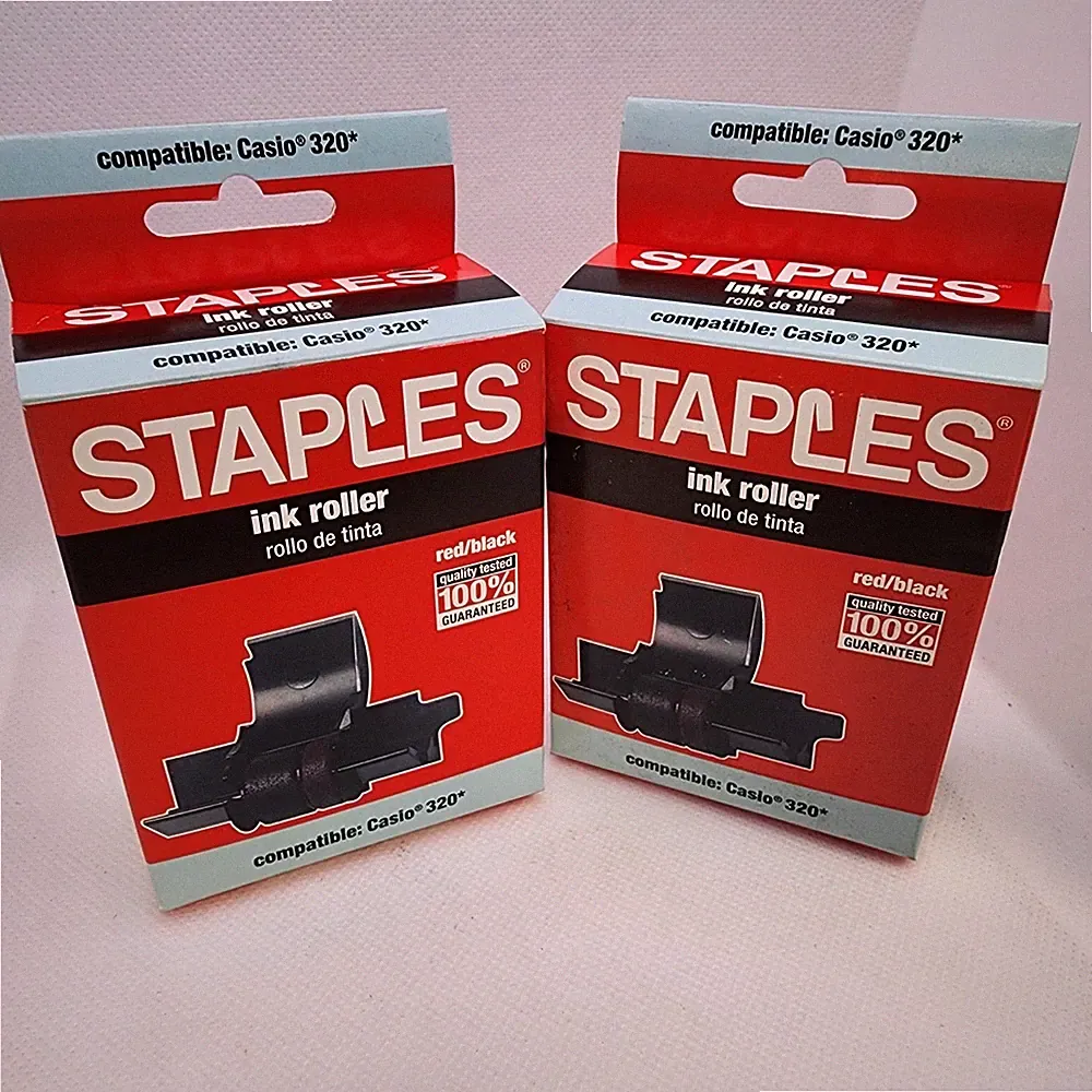 Staples 2 Ink Roller Lot for Casio 320 +Canon & Sharp Calculators Blk & Red New